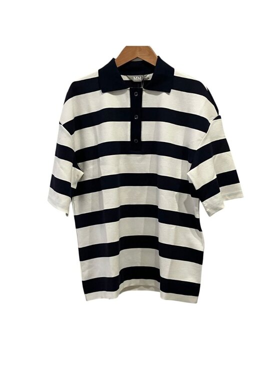 Max Mara Tops - Max Mara MM by Mmlabetaia Border Polo Shirt S Navy White